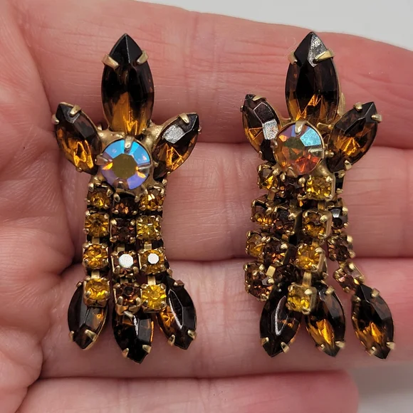 VTG Topaz/Citrine Colored Earrings | Possibly Juliana or Schreiner | Unsigned - Picture 3 of 7